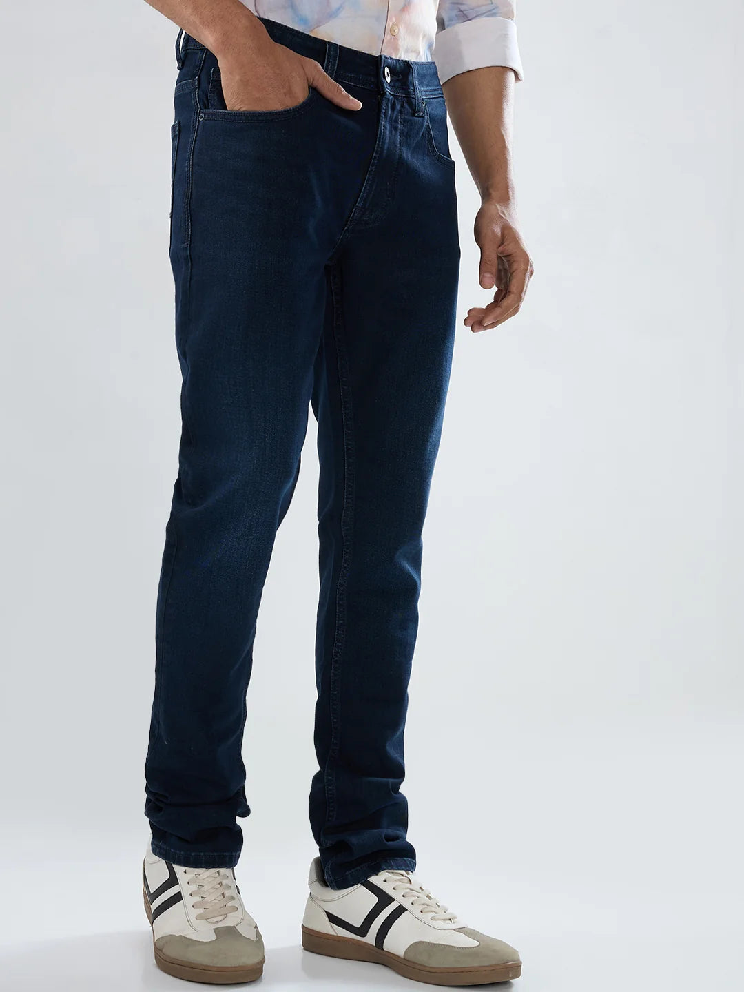 Men Jeans Regular Fit Dark Blue Mid Rise