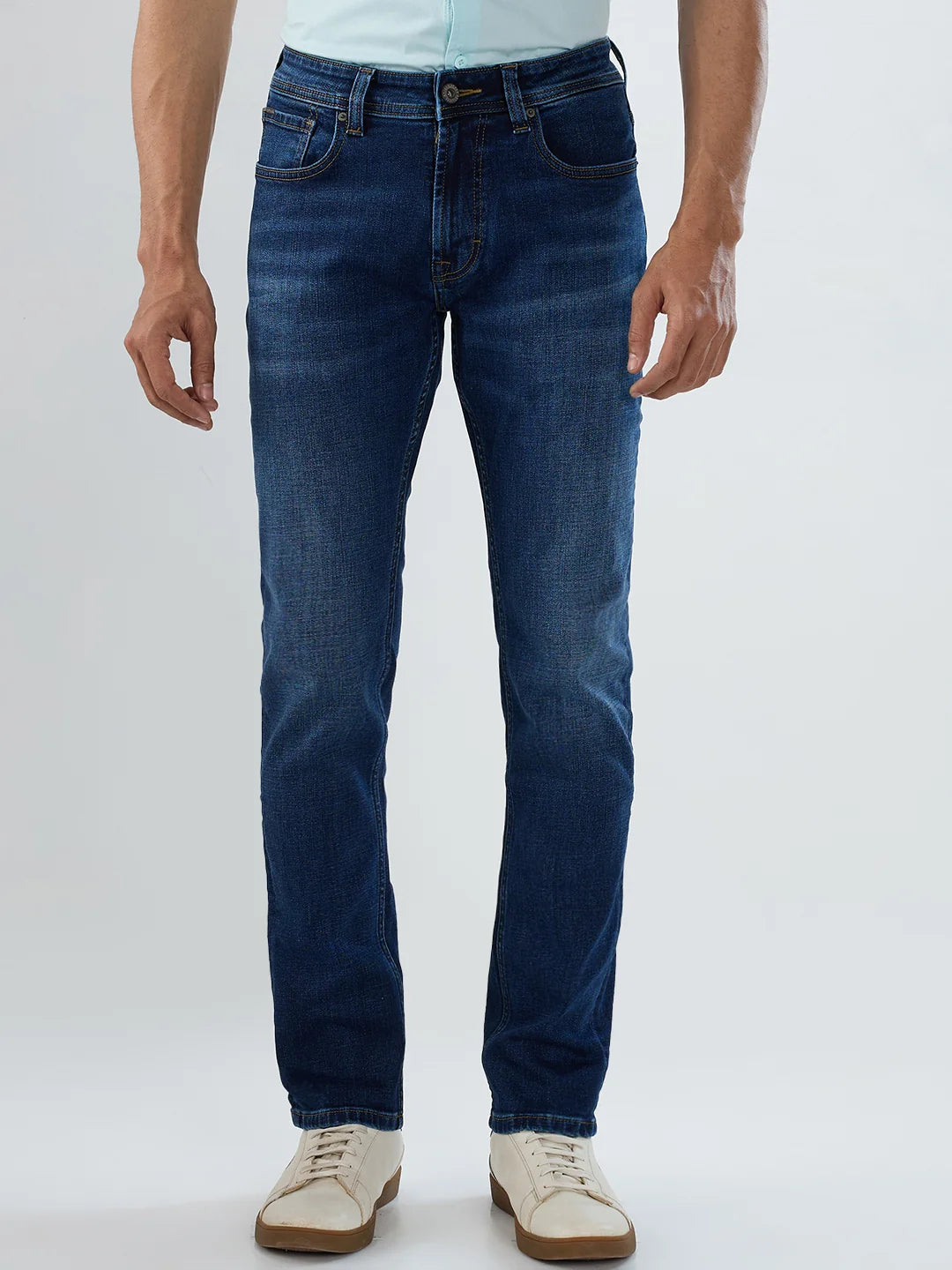Men Jeans Regular Fit Dark Blue Mid Rise