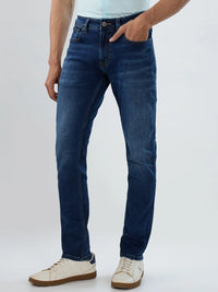 Men Jeans Regular Fit Dark Blue Mid Rise