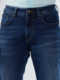 Men Jeans Regular Fit Dark Blue Mid Rise