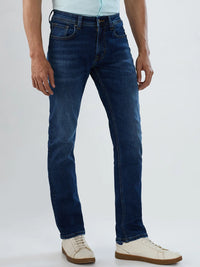 Men Jeans Regular Fit Dark Blue Mid Rise