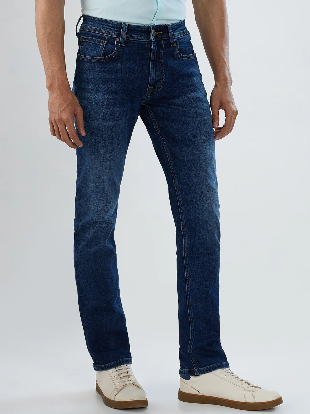 Men Jeans Regular Fit Dark Blue Mid Rise