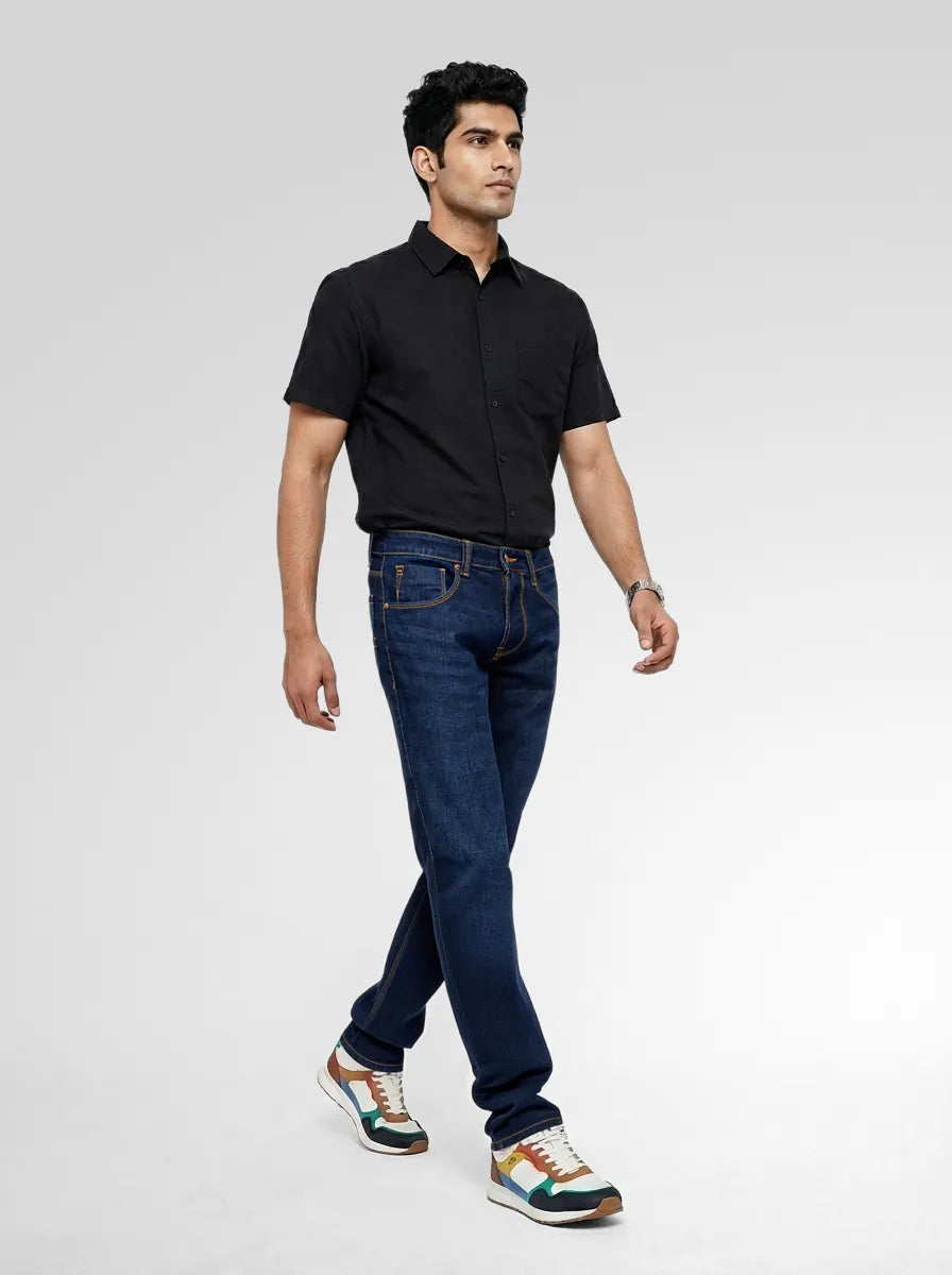 Men Rover Jeans Regular Fit Dark Blue Mid Rise