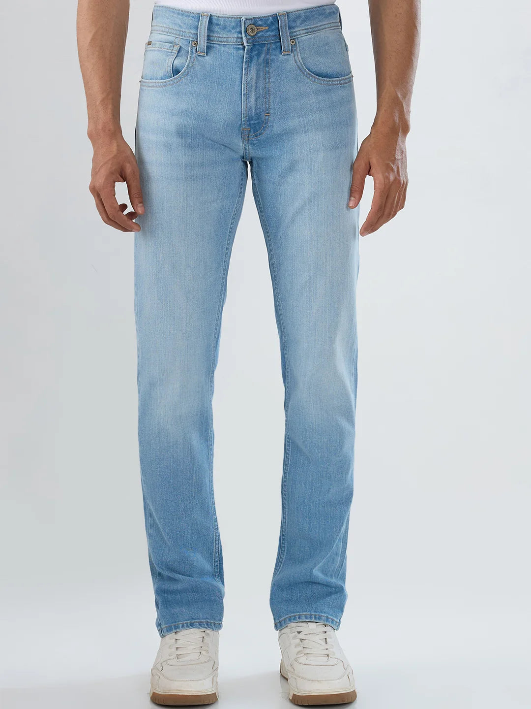 Men Jeans Regular Fit Light Blue Mid Rise