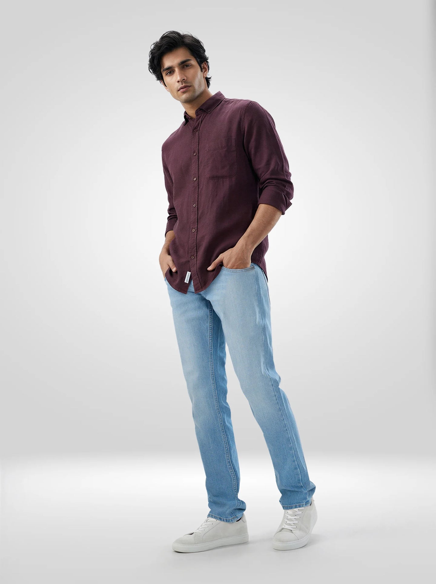 Men Jeans Regular Fit Light Blue Mid Rise