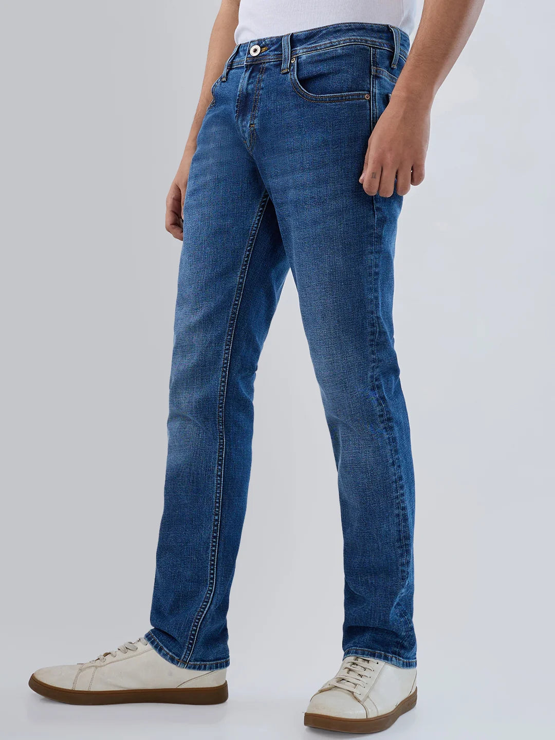Men Jeans Regular Fit Mid Blue Mid Rise
