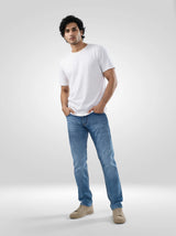 Men Jeans Regular Fit Mid Blue Mid Rise