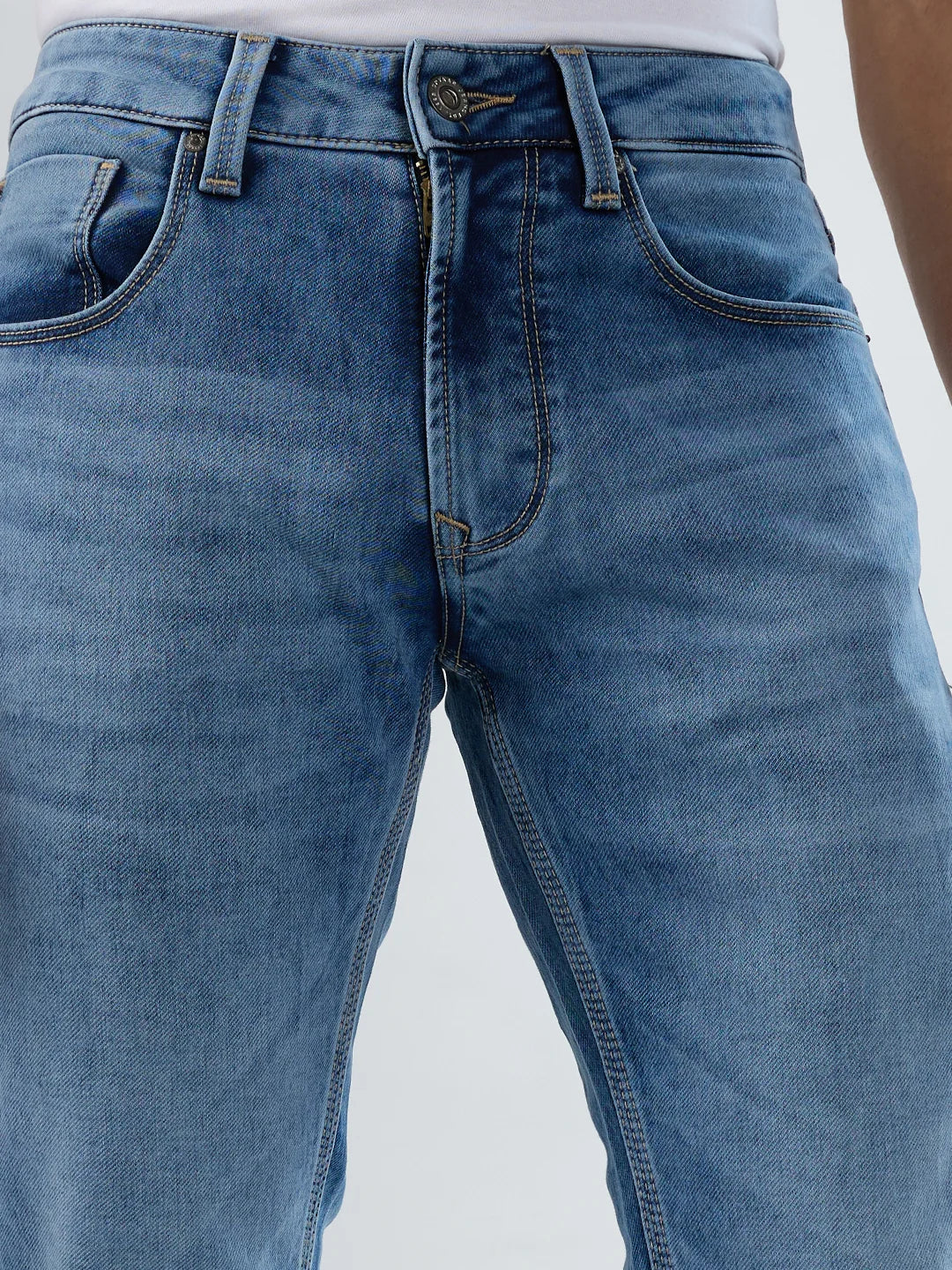 Men Jeans Regular Fit Mid Blue Mid Rise