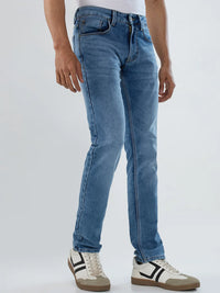 Men Jeans Regular Fit Mid Blue Mid Rise