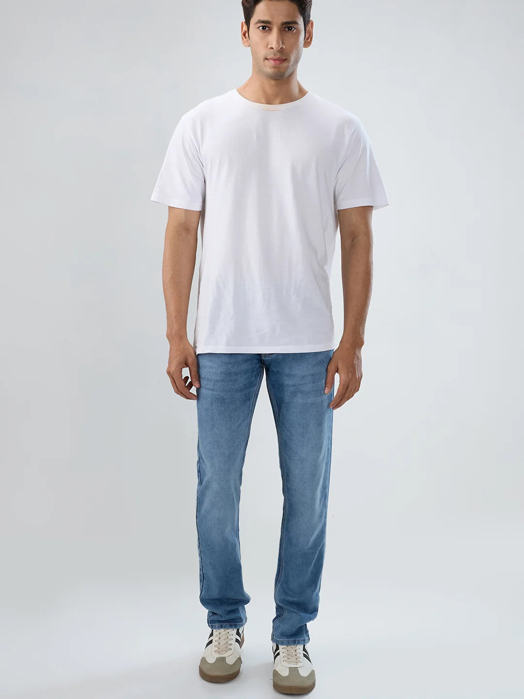 Men Jeans Regular Fit Mid Blue Mid Rise