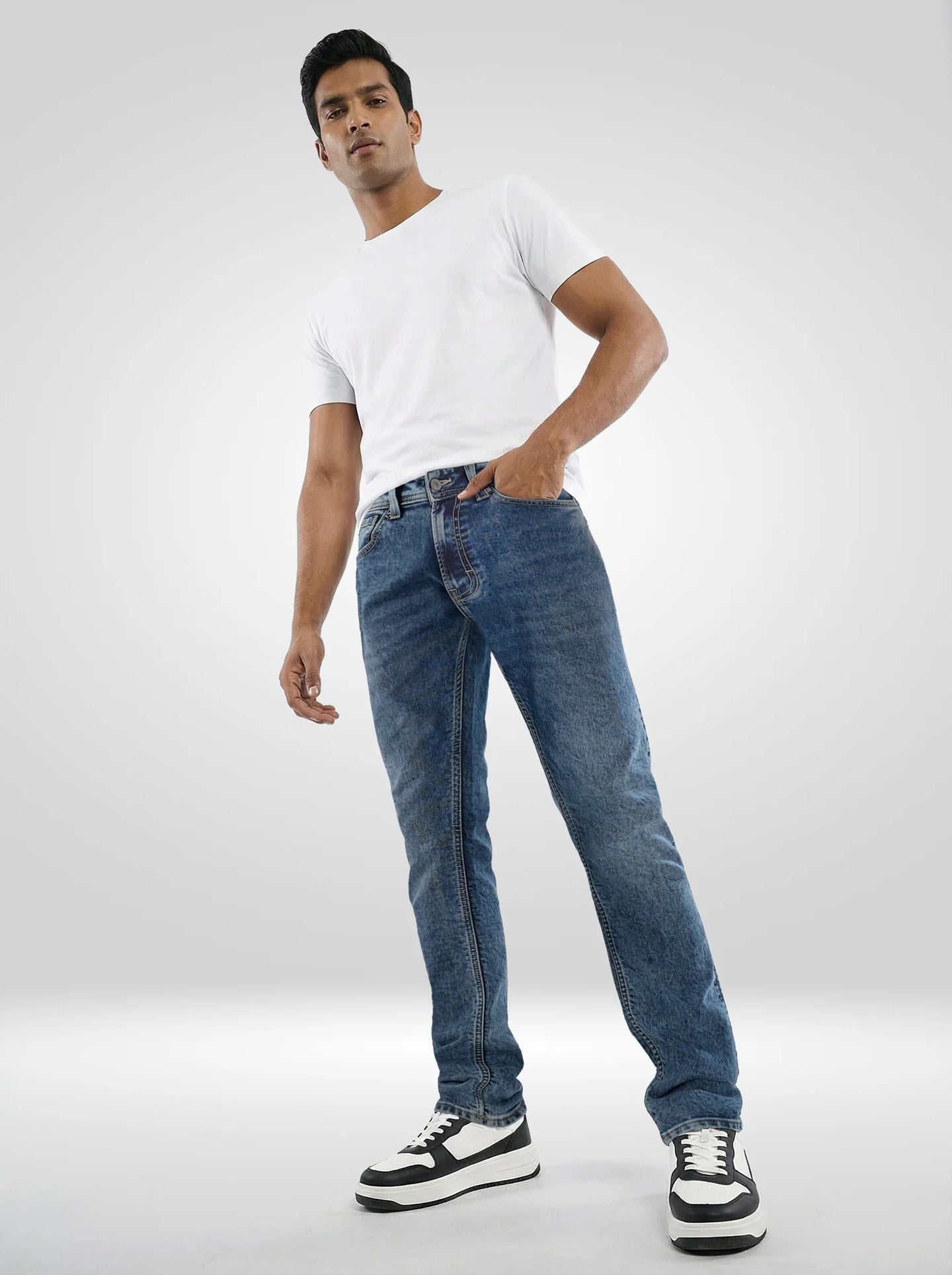 Men Jeans Regular Fit Grey Mid Rise