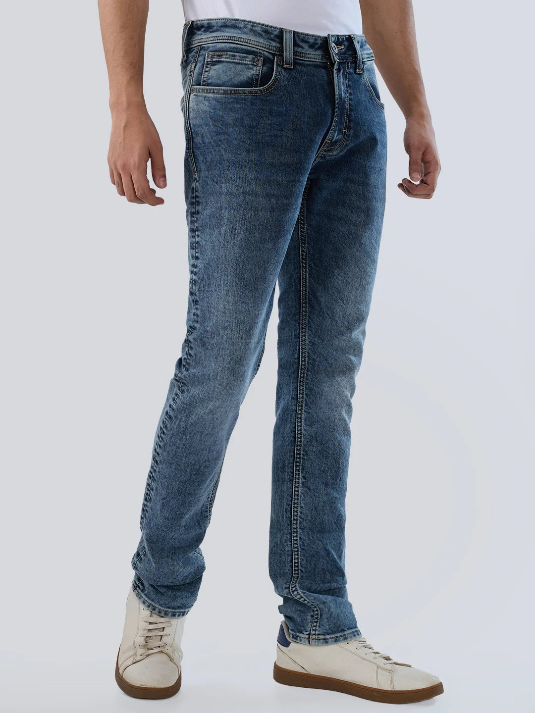 Men Jeans Regular Fit Grey Mid Rise