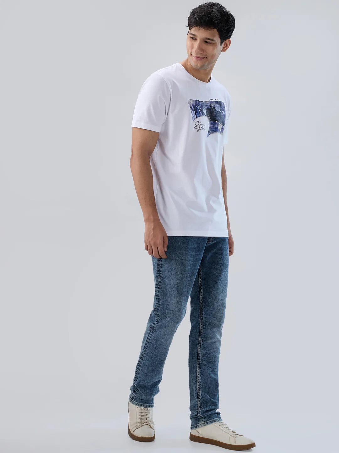 Men Jeans Regular Fit Grey Mid Rise