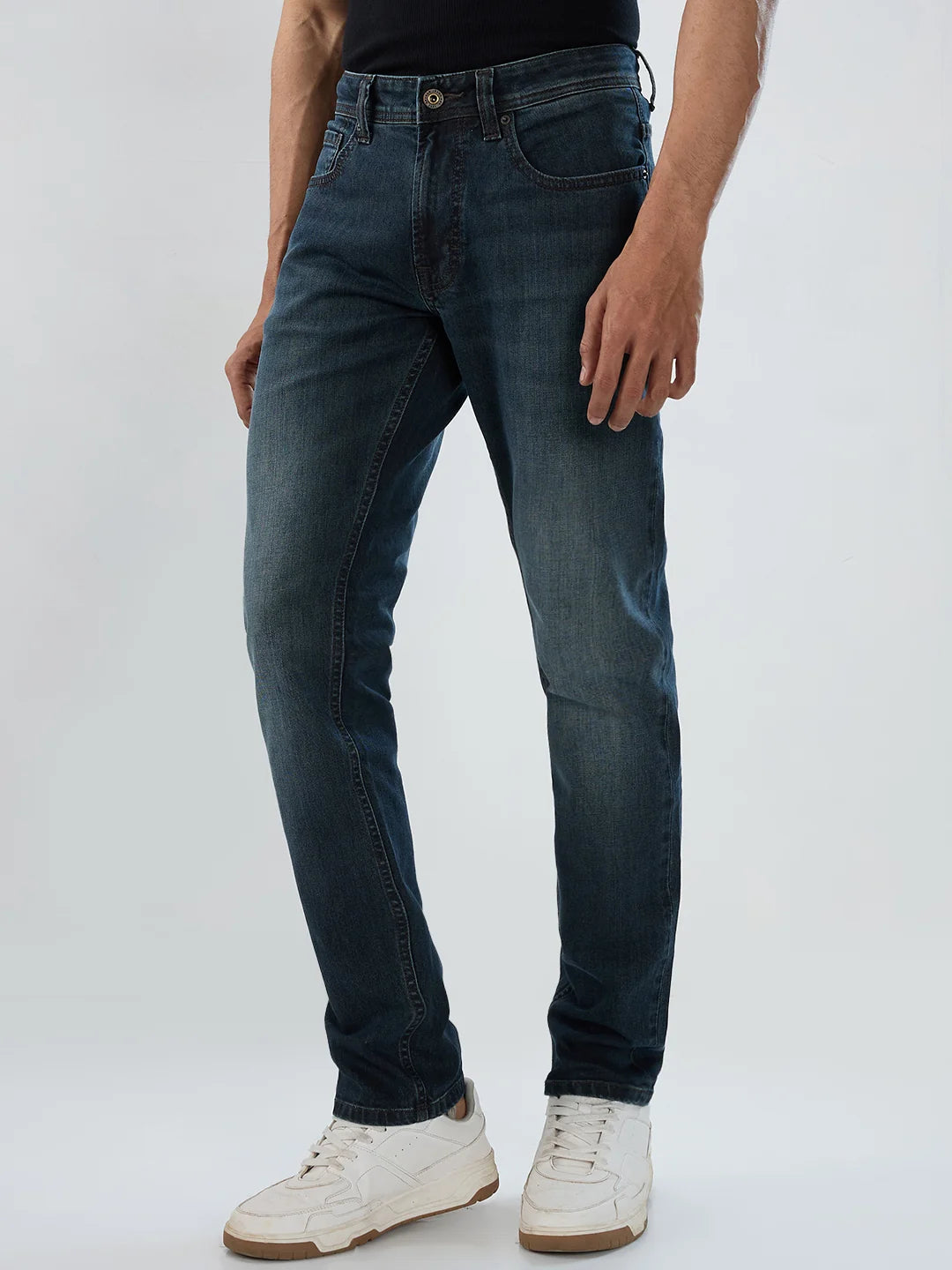 Men Jeans Regular Fit Vintage Blue Mid Rise