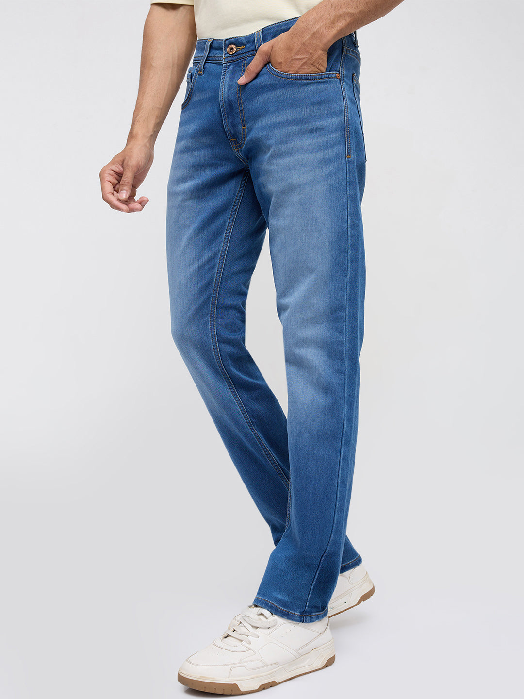Men Rover Jeans Regular Fit Mid Blue Mid Rise