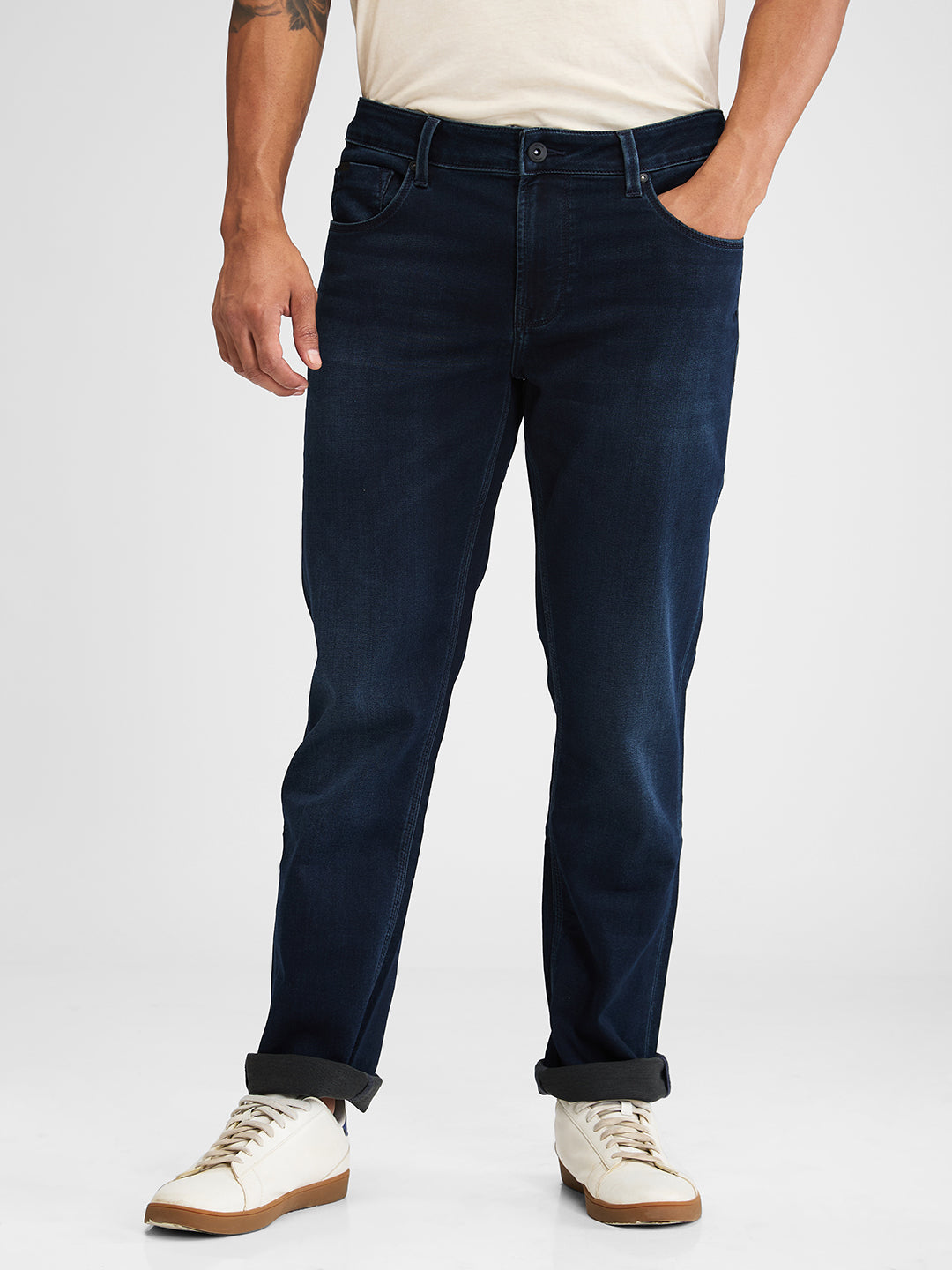 Spykar Blue Regular Fit Mid Rise Jeans For Men