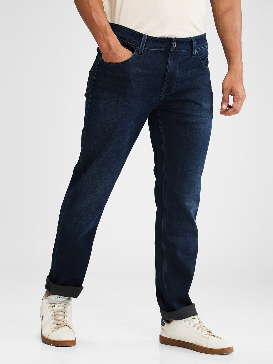 Spykar Blue Regular Fit Mid Rise Jeans For Men