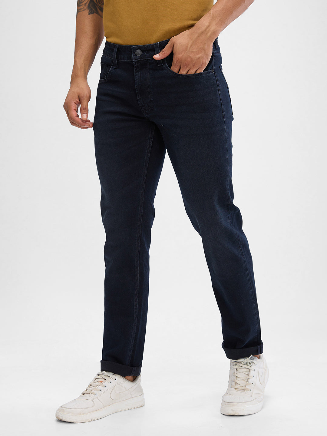 Spykar Dark Indigo Regular Jeans For Men