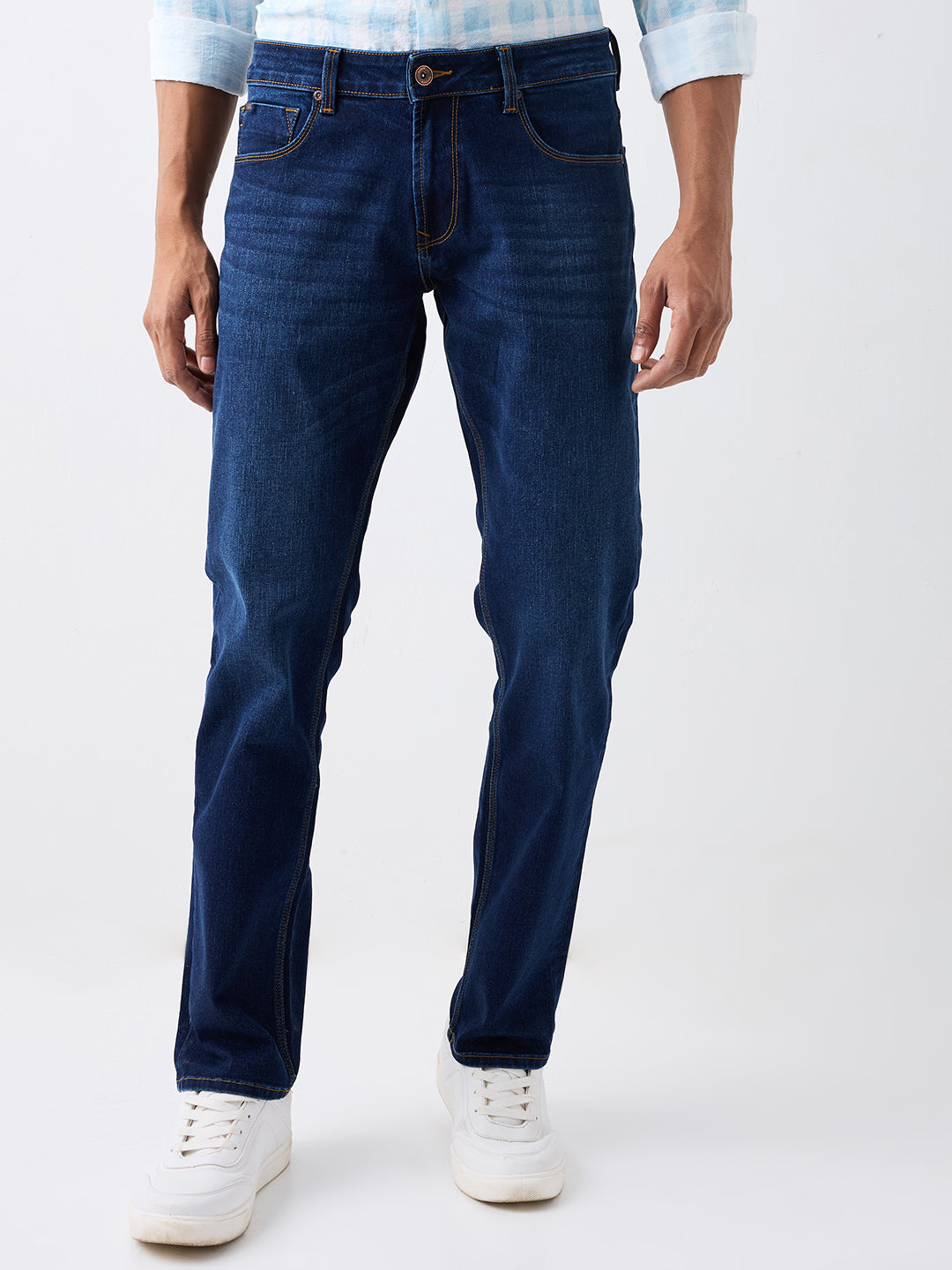 Spykar Dark Blue Mid Rise Regular Fit Casual Jeans For Men