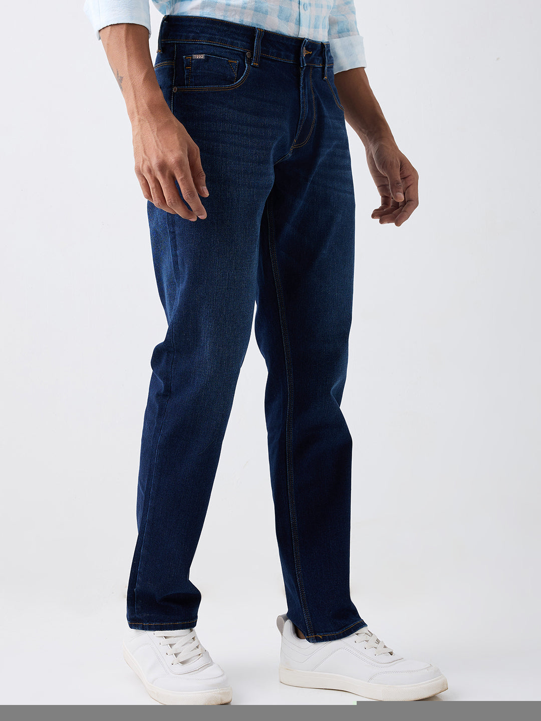 Spykar Dark Blue Mid Rise Regular Fit Casual Jeans For Men