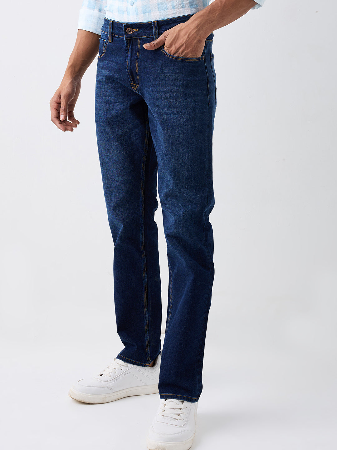 Spykar Dark Blue Mid Rise Regular Fit Casual Jeans For Men