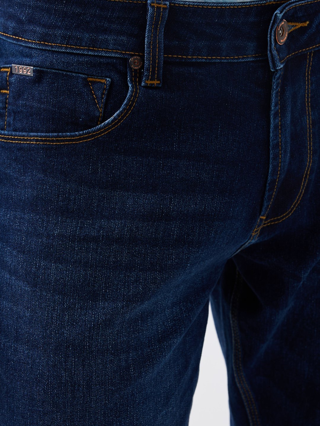 Spykar Dark Blue Mid Rise Regular Fit Casual Jeans For Men