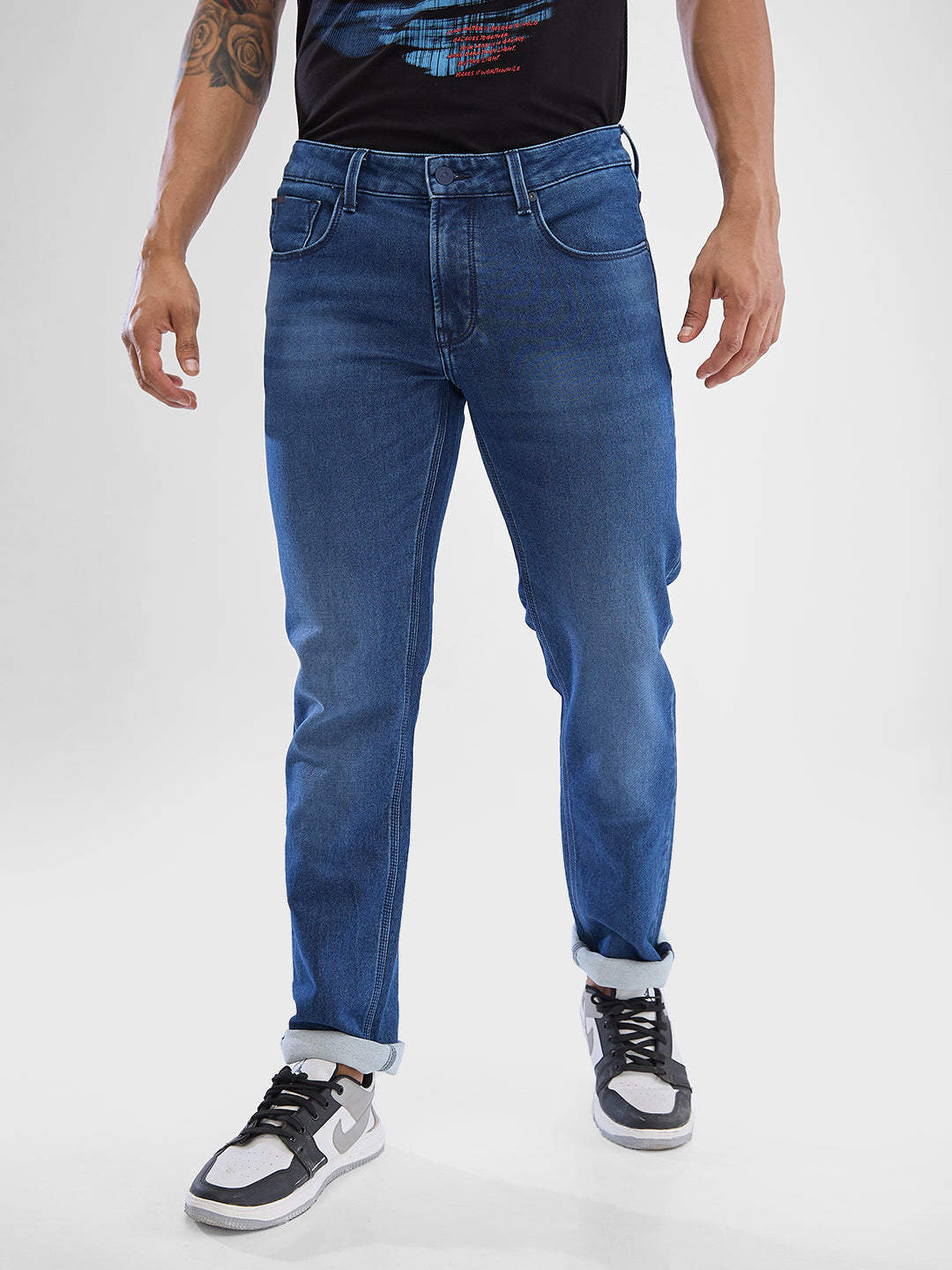 Spykar Mid Blue Regular Jeans For Men