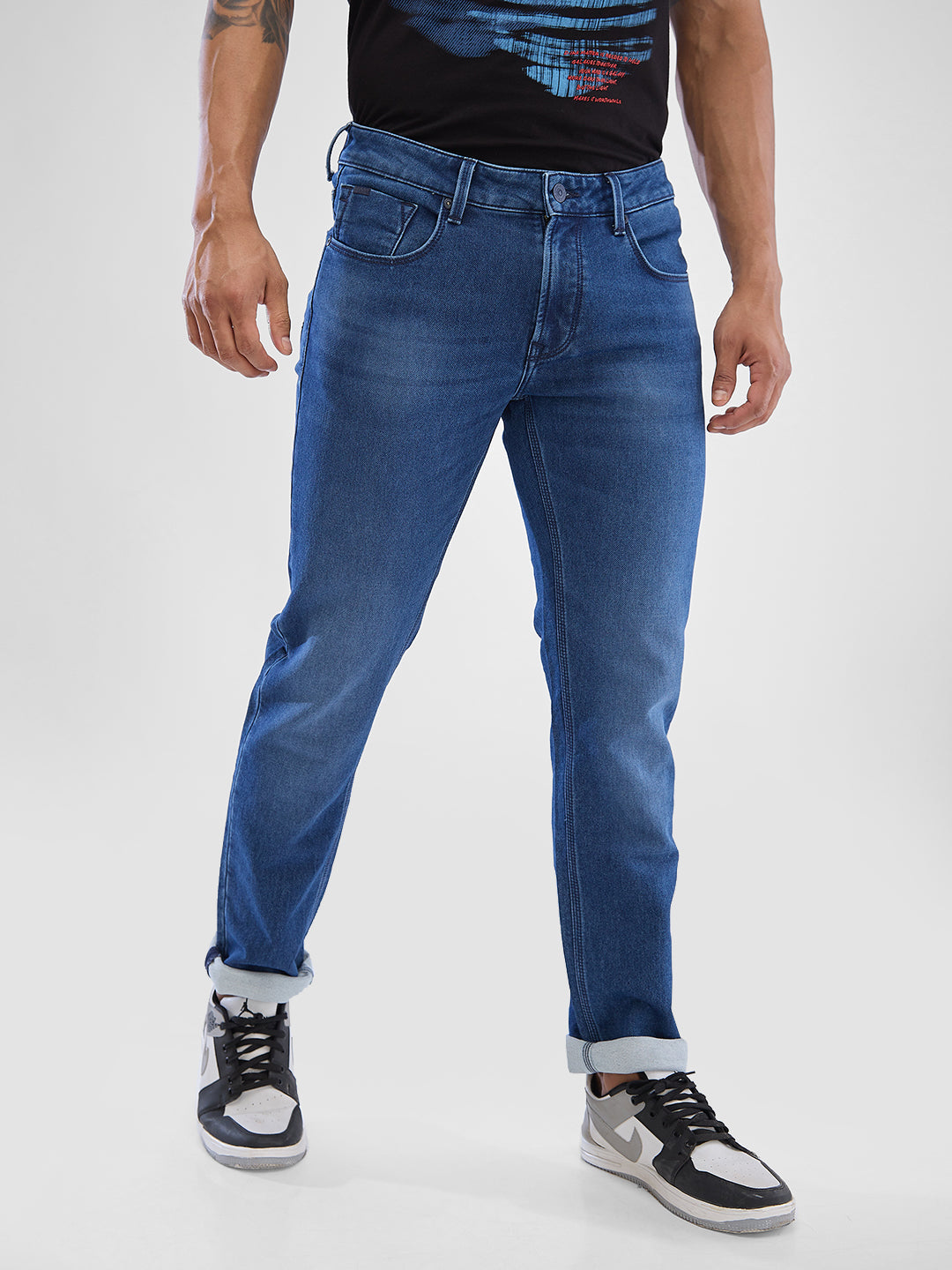 Spykar Mid Blue Regular Jeans For Men