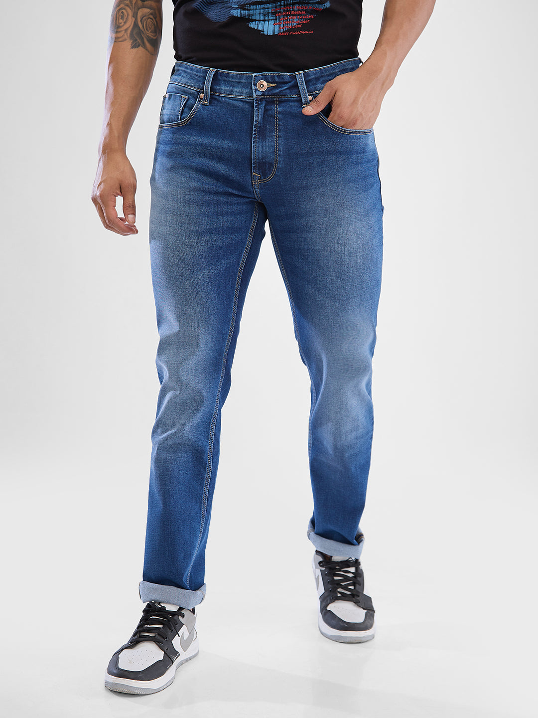 Spykar Mid Blue Regular Jeans For Men