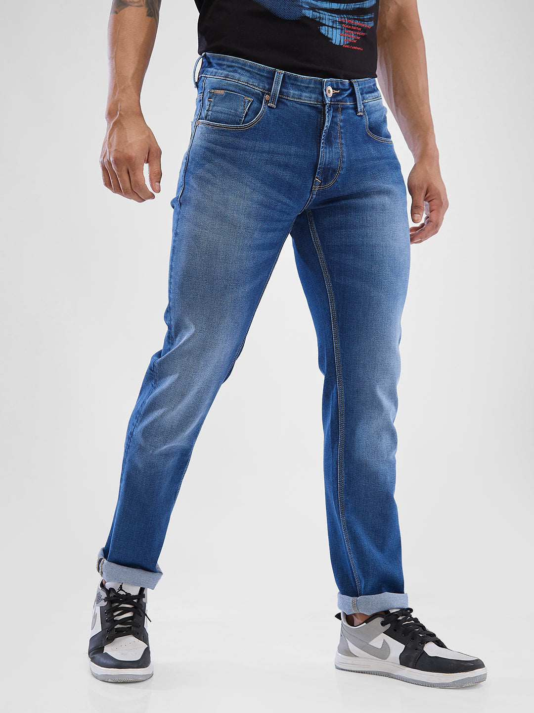 Spykar Mid Blue Regular Jeans For Men