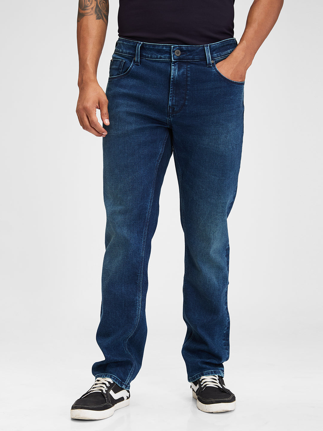 Spykar Blue Regular Fit Mid Rise Jeans For Men