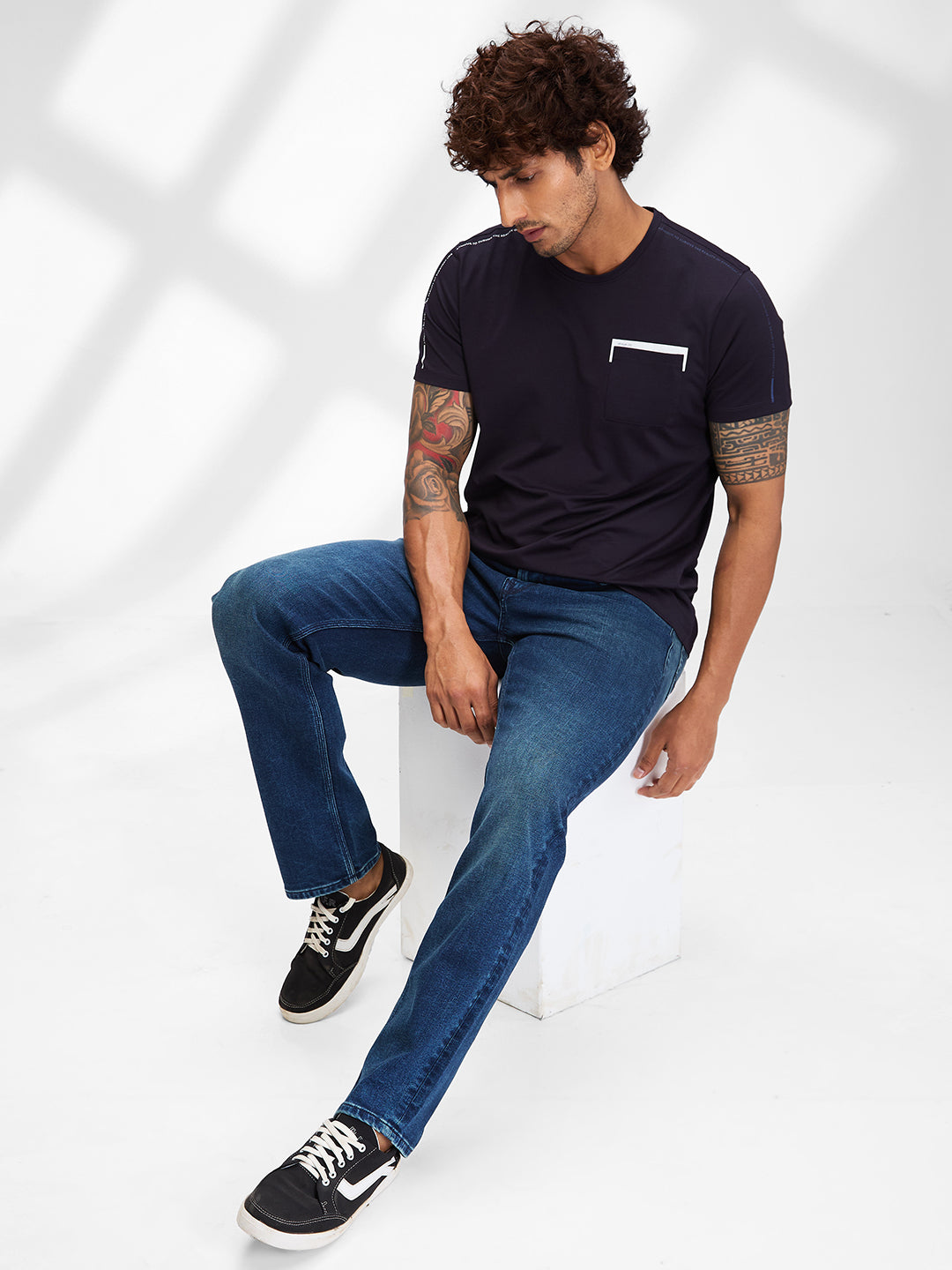 Spykar Blue Regular Fit Mid Rise Jeans For Men