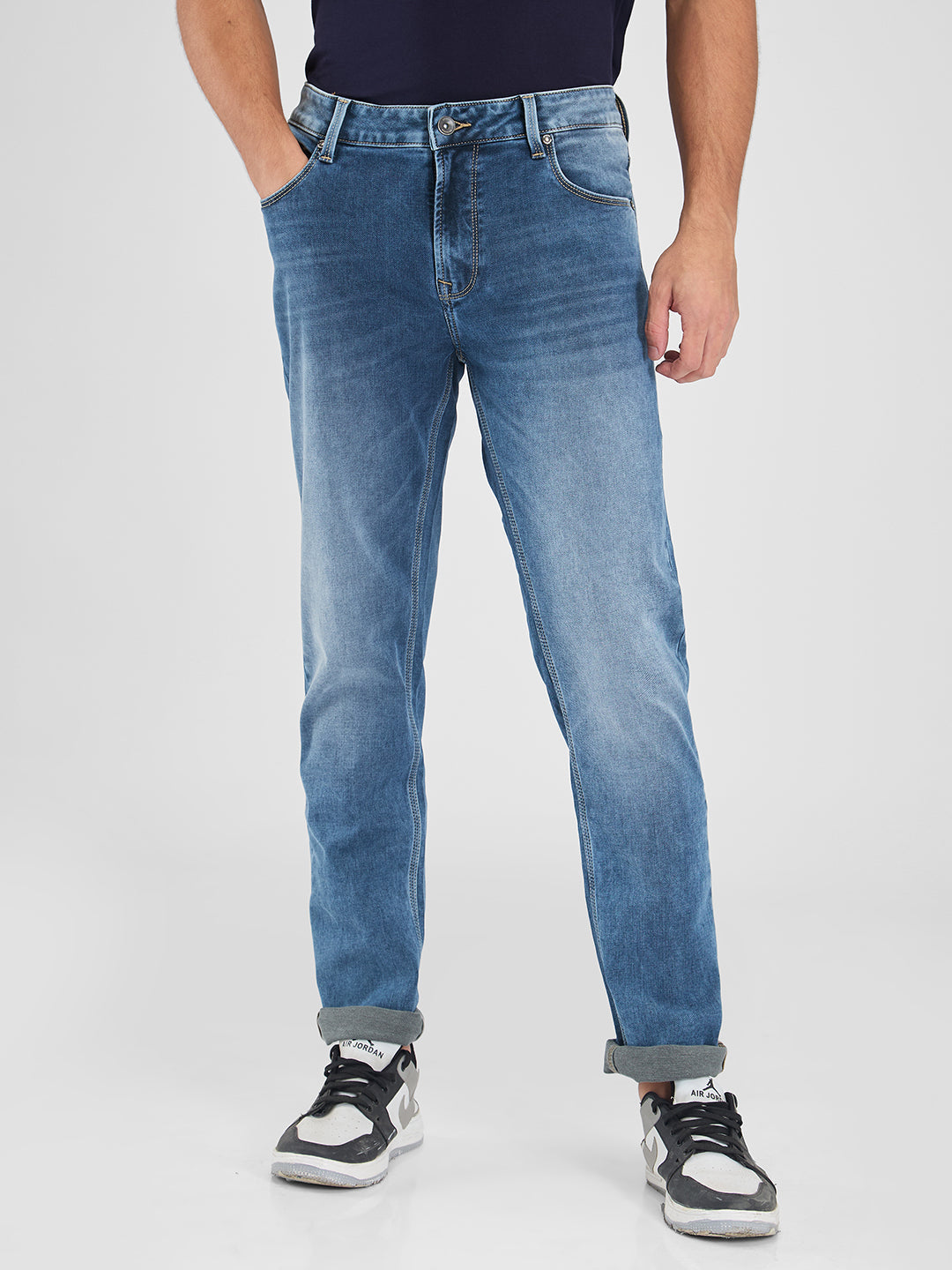 Spykar Gray Regular Fit Mid Rise Jeans For Men