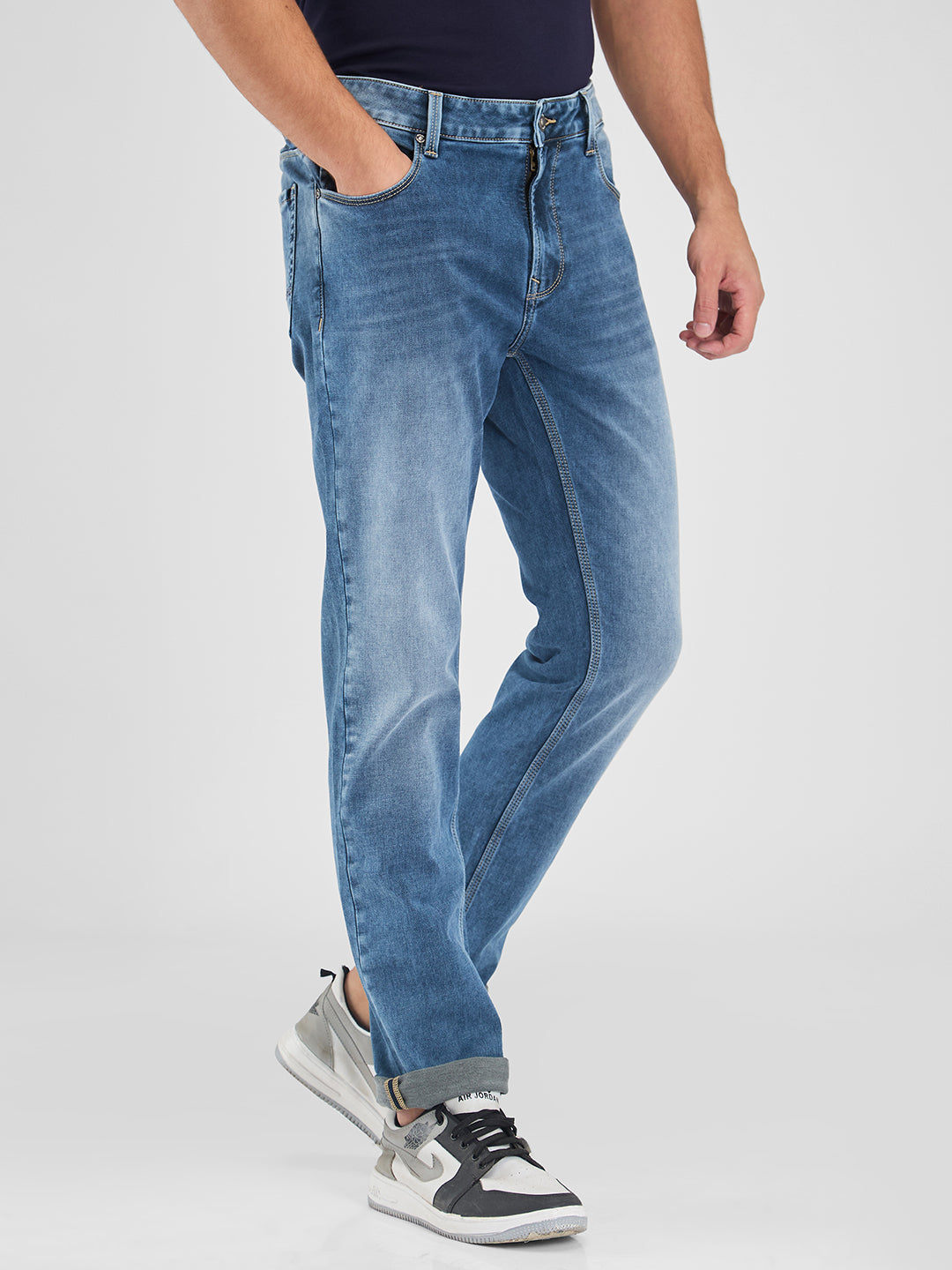 Spykar Gray Regular Fit Mid Rise Jeans For Men