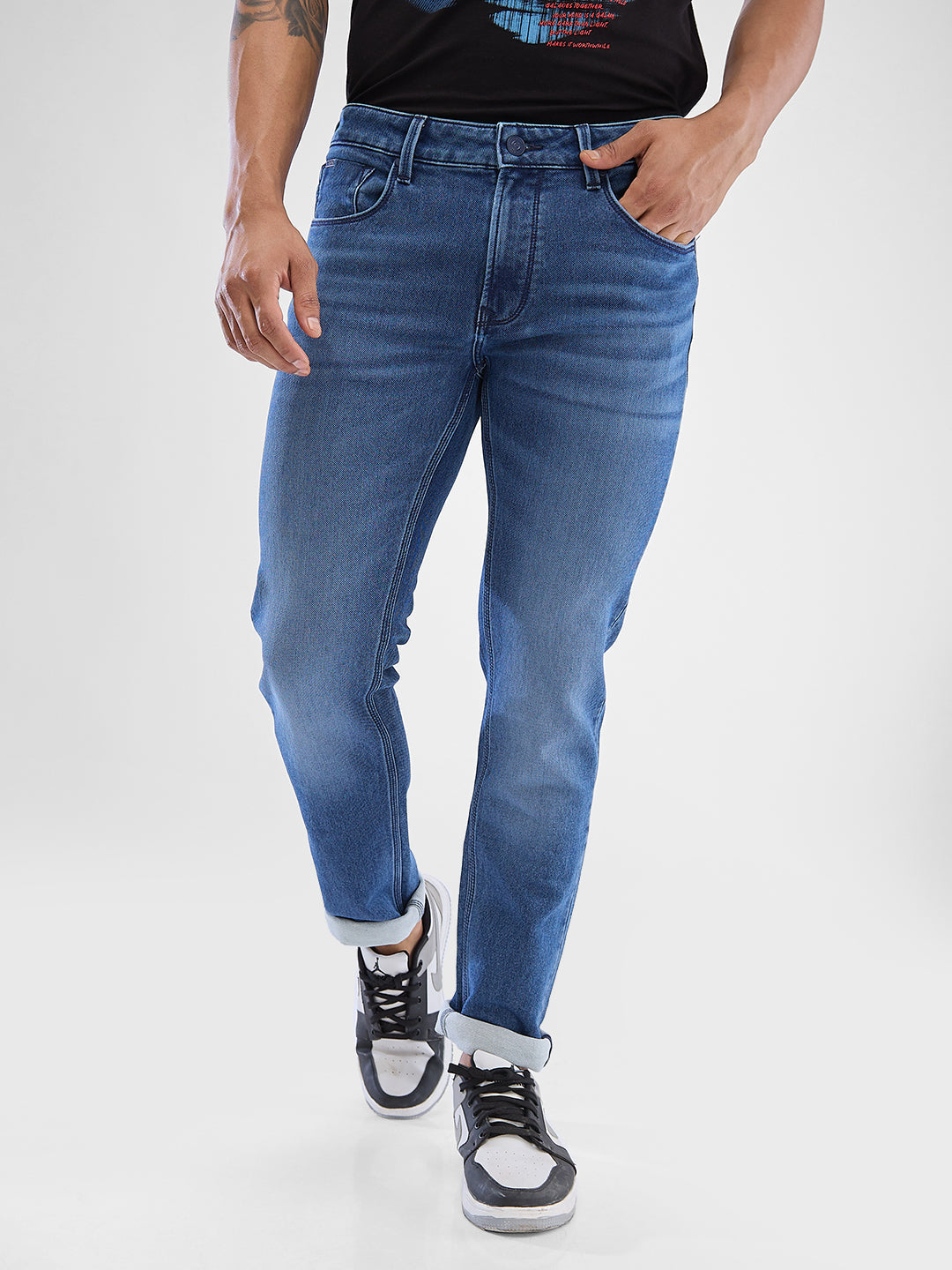 Spykar Mid Blue Regular Jeans For Men