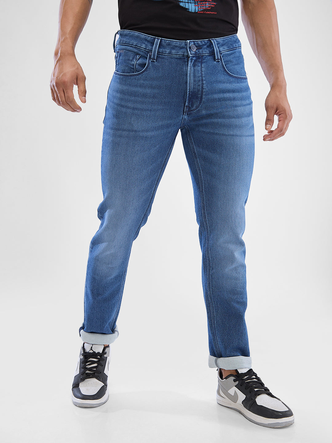 Spykar Mid Blue Regular Jeans For Men