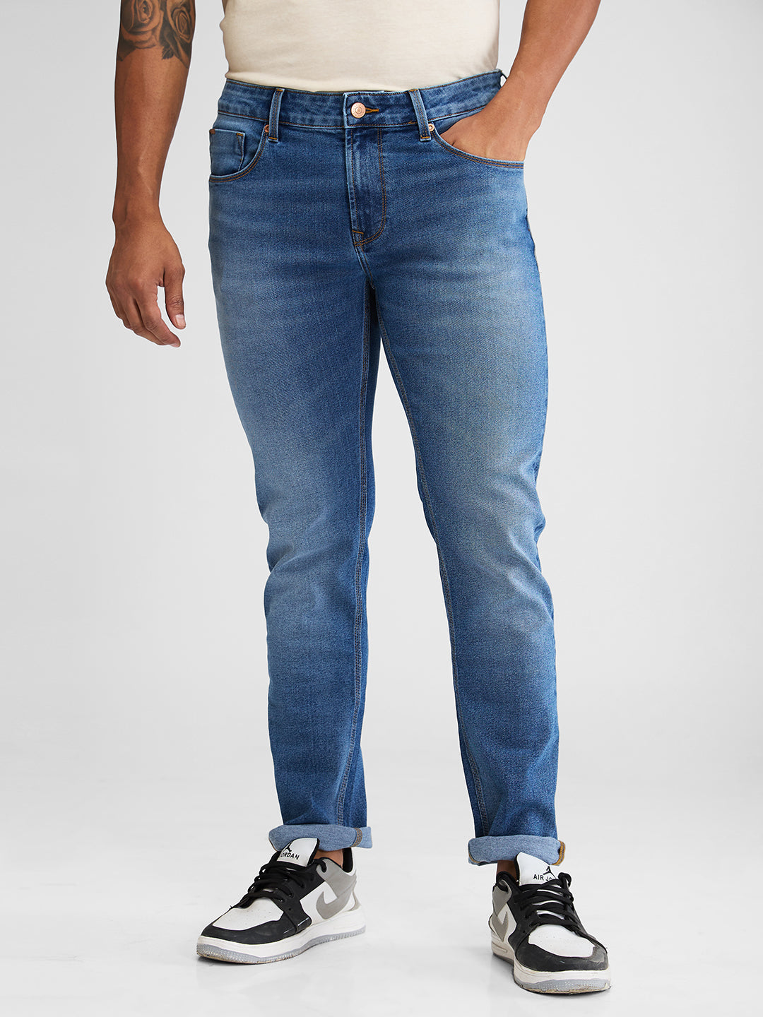 Spykar Blue Regular Fit Mid Rise Jeans For Men