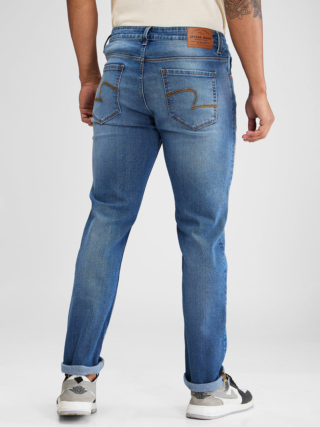 Spykar Blue Regular Fit Mid Rise Jeans For Men