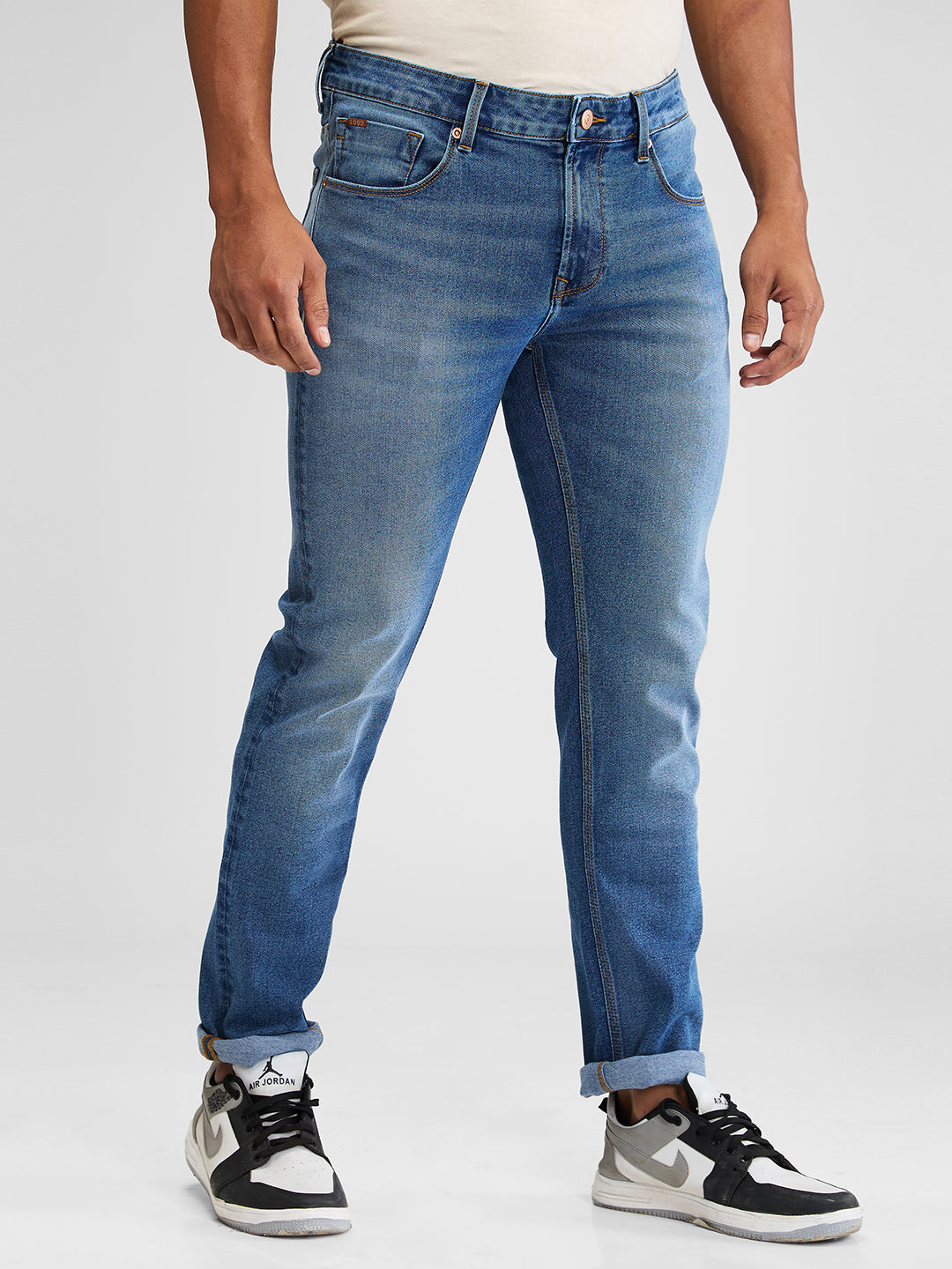 Spykar Blue Regular Fit Mid Rise Jeans For Men