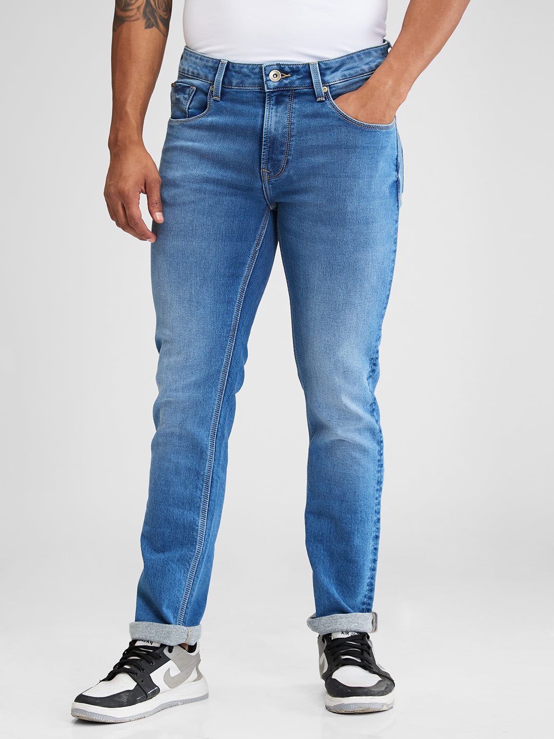 Spykar Blue Regular Fit Mid Rise Jeans For Men