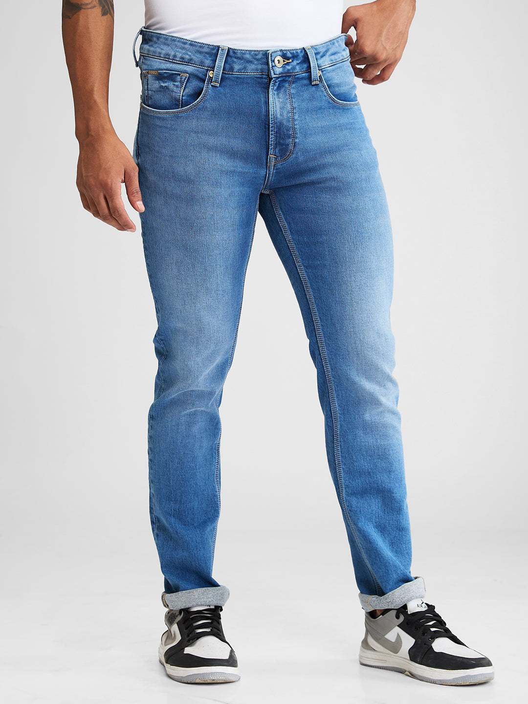 Spykar Blue Regular Fit Mid Rise Jeans For Men