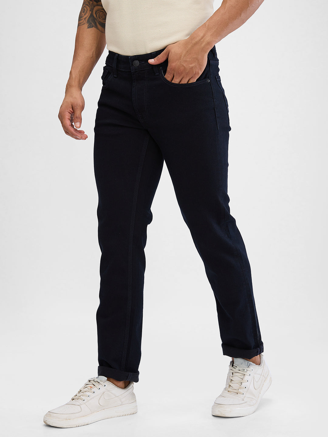 Spykar Dark Indigo Regular Jeans For Men