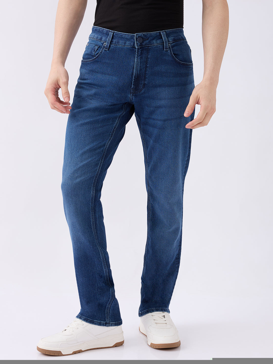 Spykar Dark Blue Mid Rise Regular Fit Casual Jeans For Men
