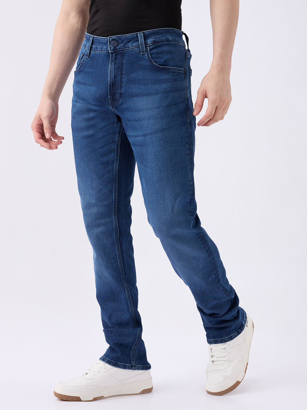 Spykar Dark Blue Mid Rise Regular Fit Casual Jeans For Men
