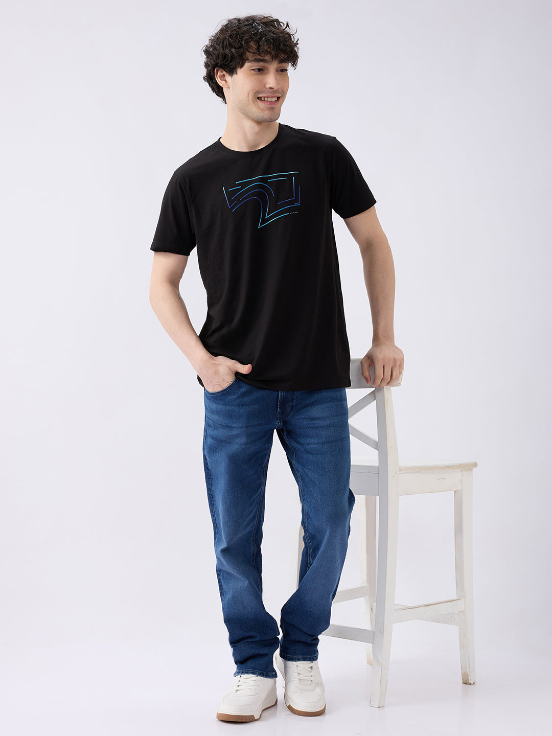 Spykar Dark Blue Mid Rise Regular Fit Casual Jeans For Men