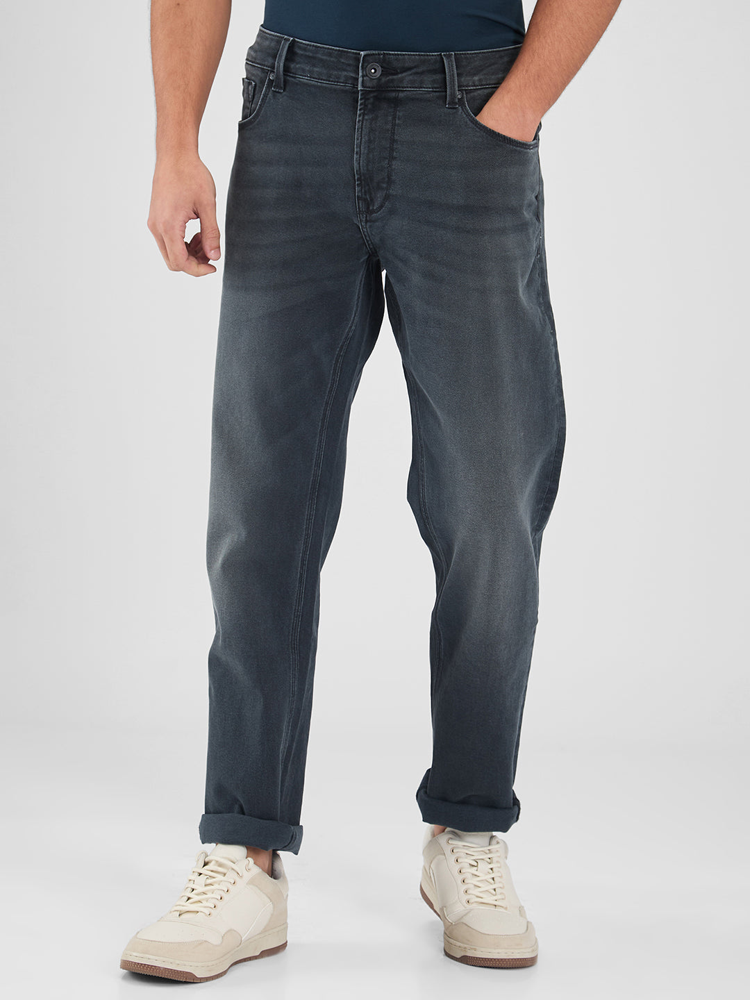 Spykar Gray Regular Fit Mid Rise Jeans For Men