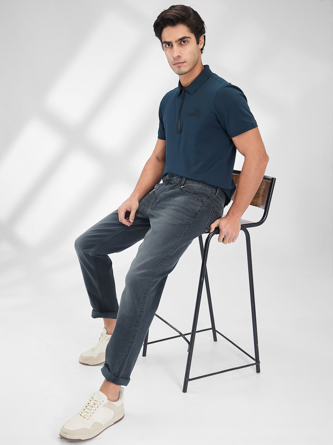 Spykar Gray Regular Fit Mid Rise Jeans For Men