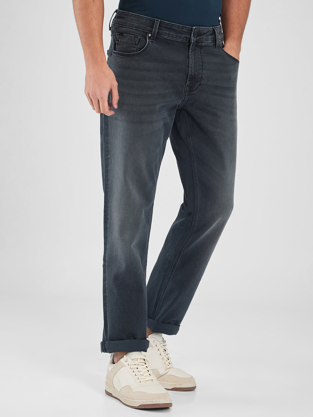 Spykar Gray Regular Fit Mid Rise Jeans For Men