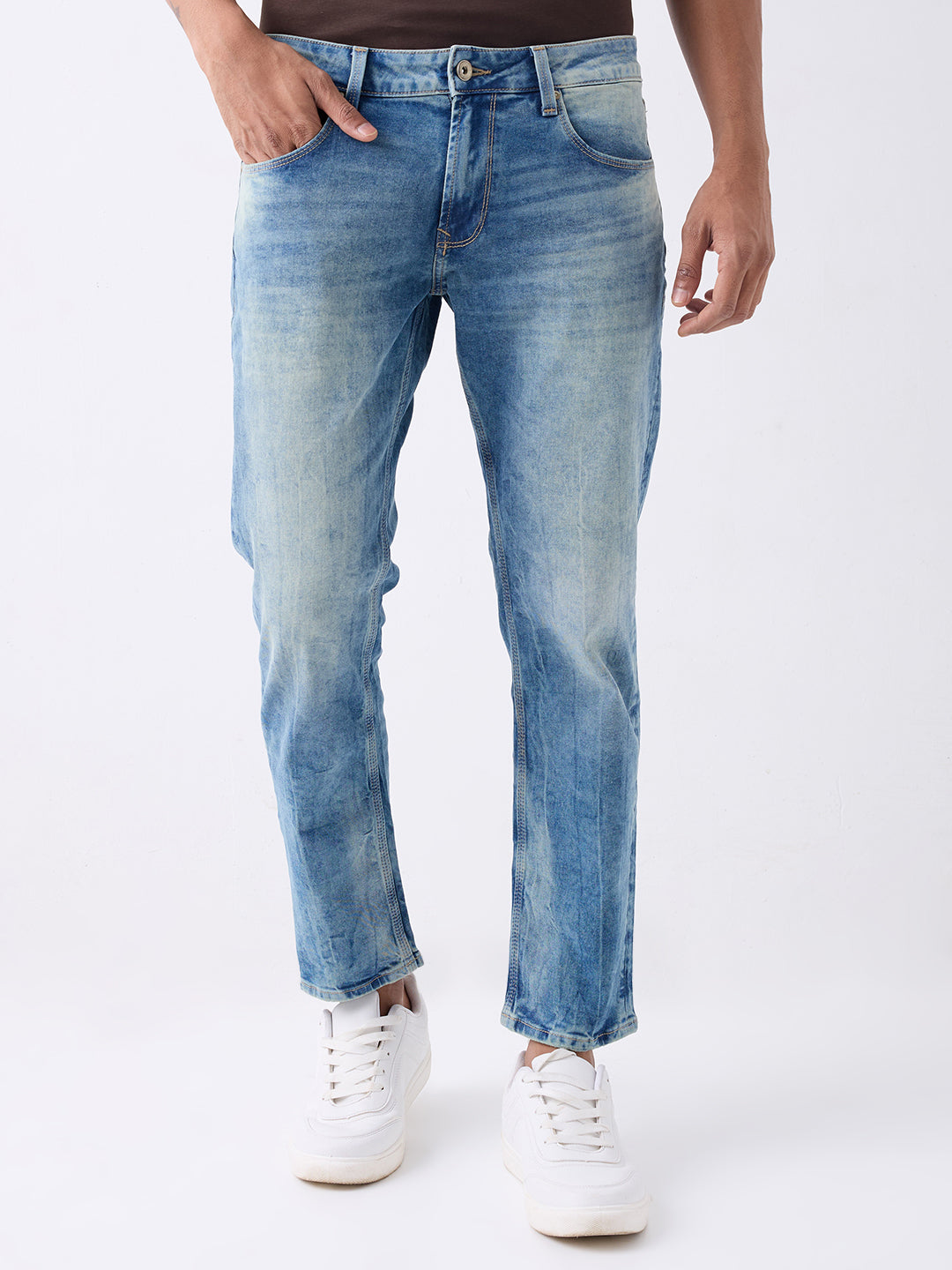 Spykar Vintage Blue Mid Rise Regular Fit Casual Jeans For Men