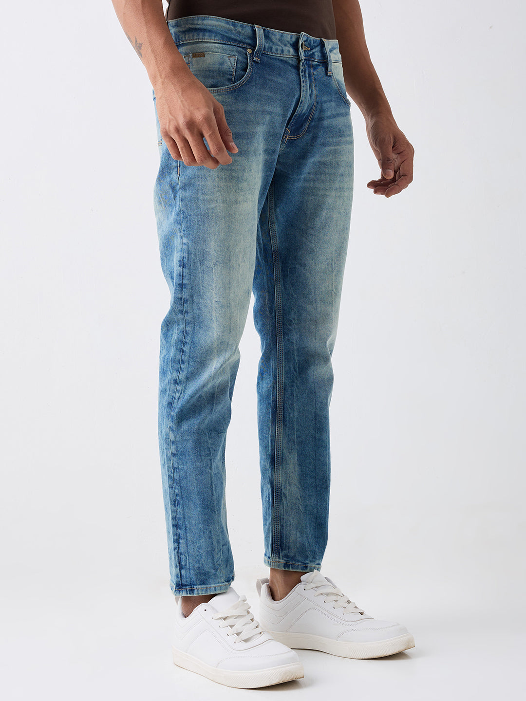 Spykar Vintage Blue Mid Rise Regular Fit Casual Jeans For Men